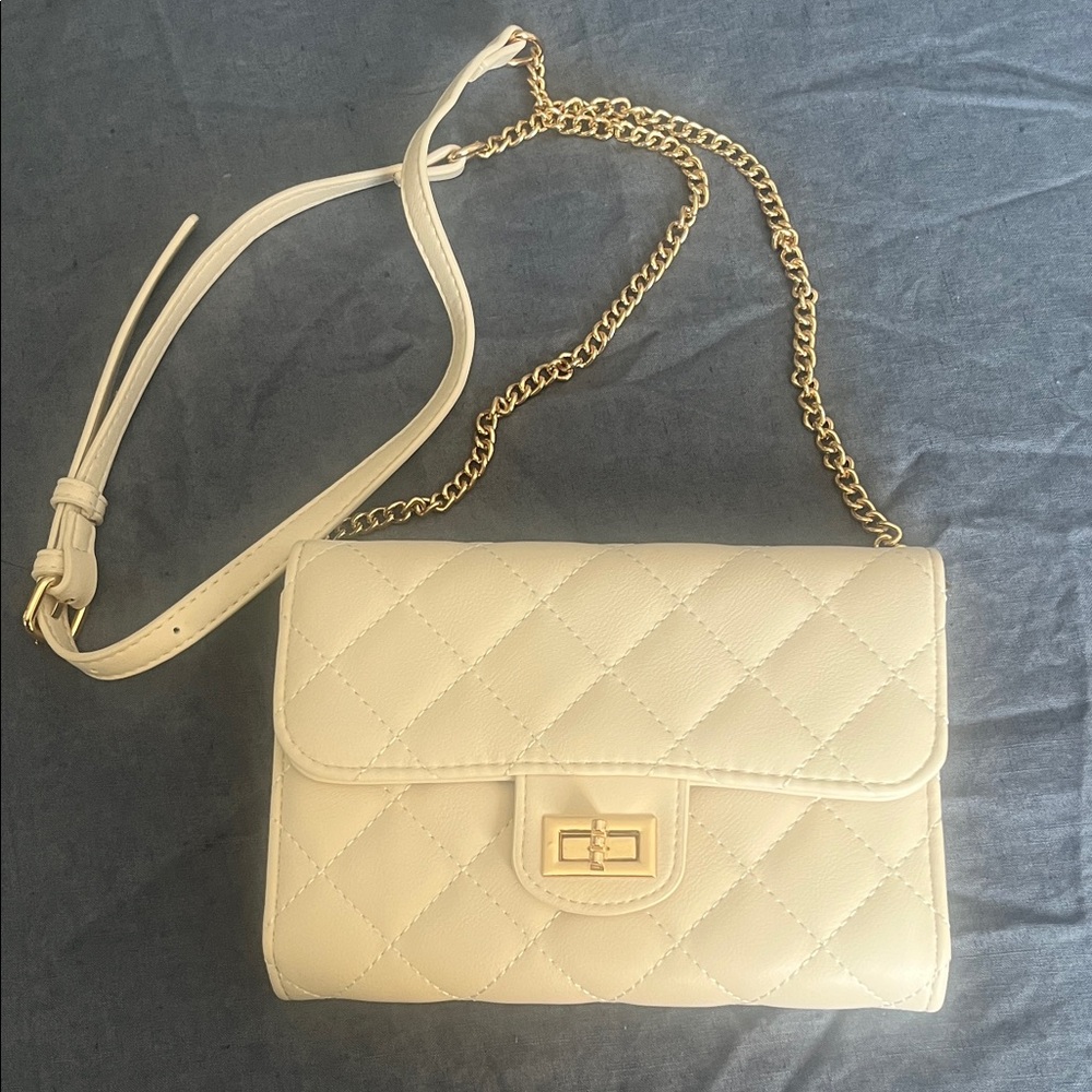 Cream Quilted cross body Bag